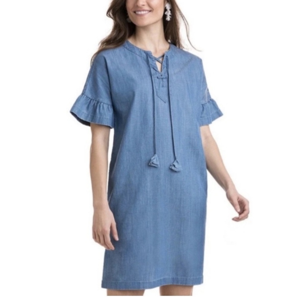 Vineyard Vines Womens Chambray Flutter Sleeve Lace Up Dress New With Tags Sz 6